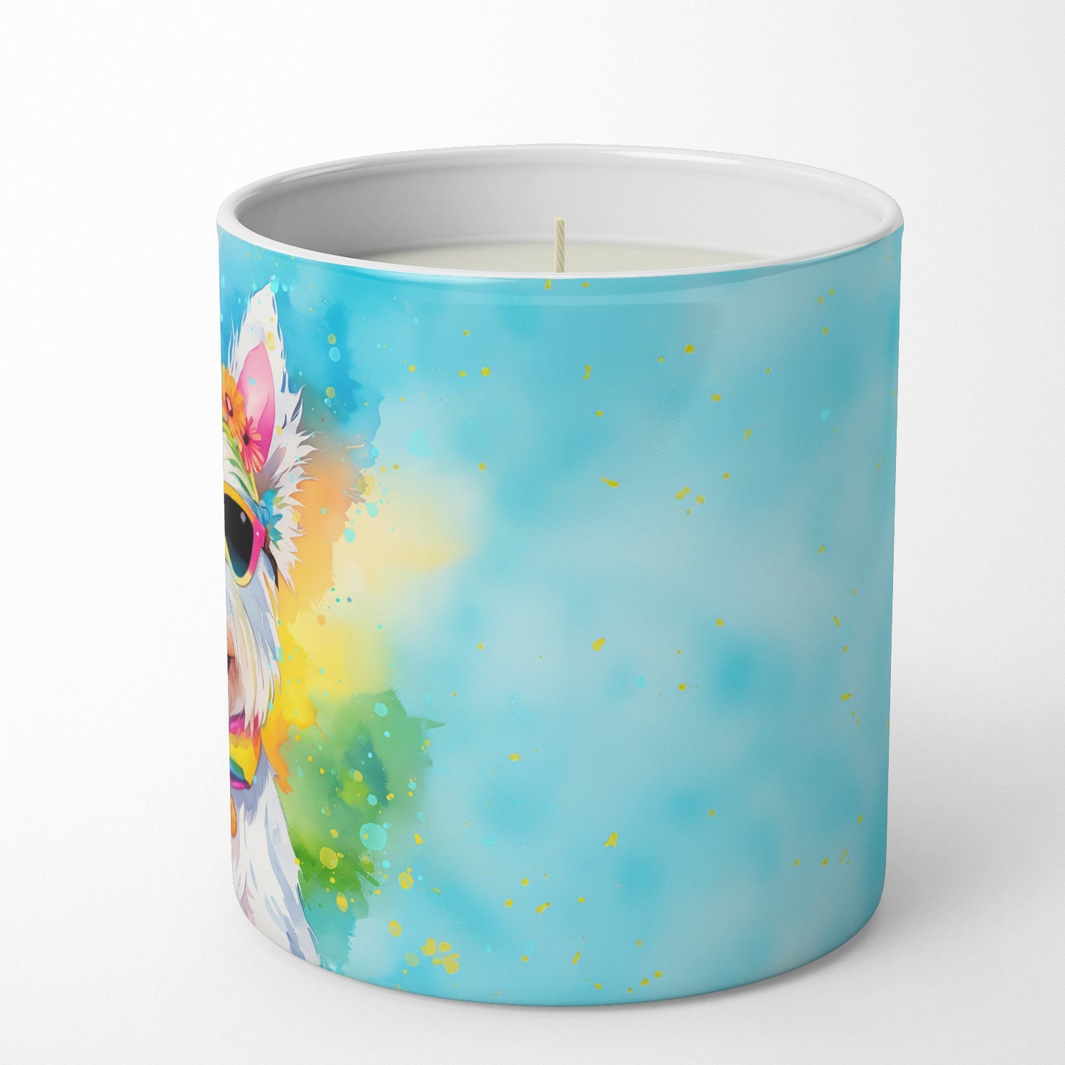 Westie Hippie Dawg Decorative Soy Candle Nature Soy Wax Essential Oil Home Decor Ideal for Bedroom Kitchen Bath Office Gift, 10 oz