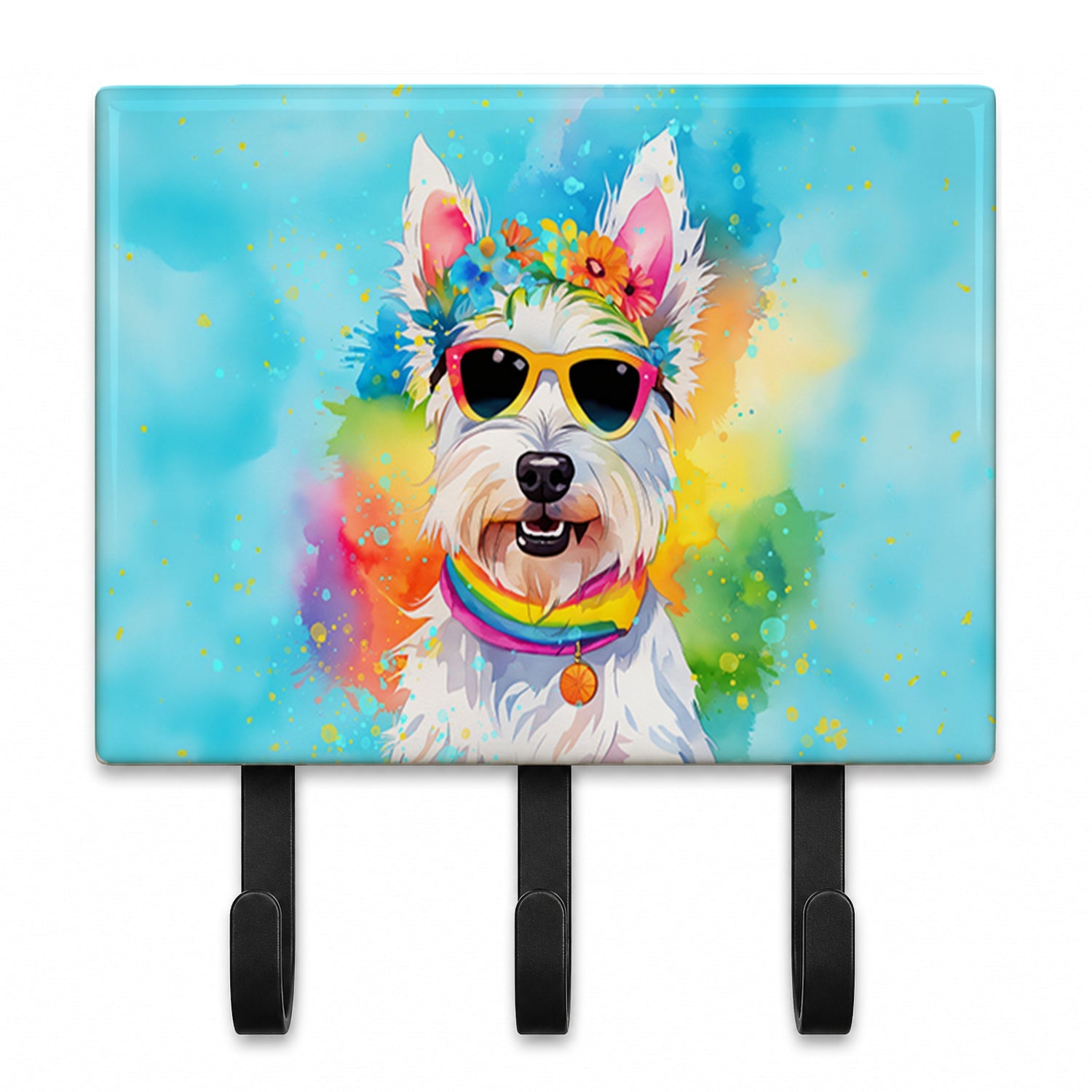 Westie Hippie Dawg Leash or Key Holder Wall Hooks, Coat Rack Wall Mount, for Hanging Keys, Towels, Aprons, Leashes