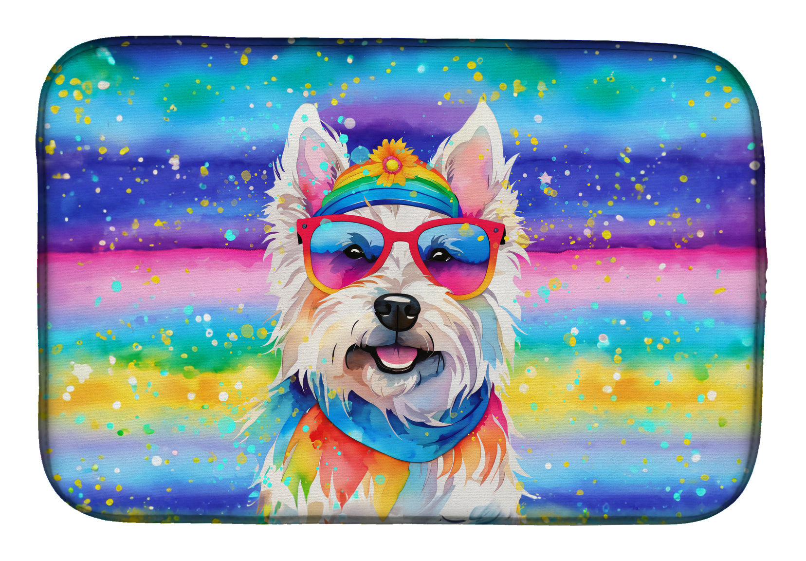 Westie Hippie Dawg Dish Drying Mat Absorbent Dish Drying Mat Pad for Kitchen Counter Dish Drainer Mat for Countertop, 14 x 21", Multicolor