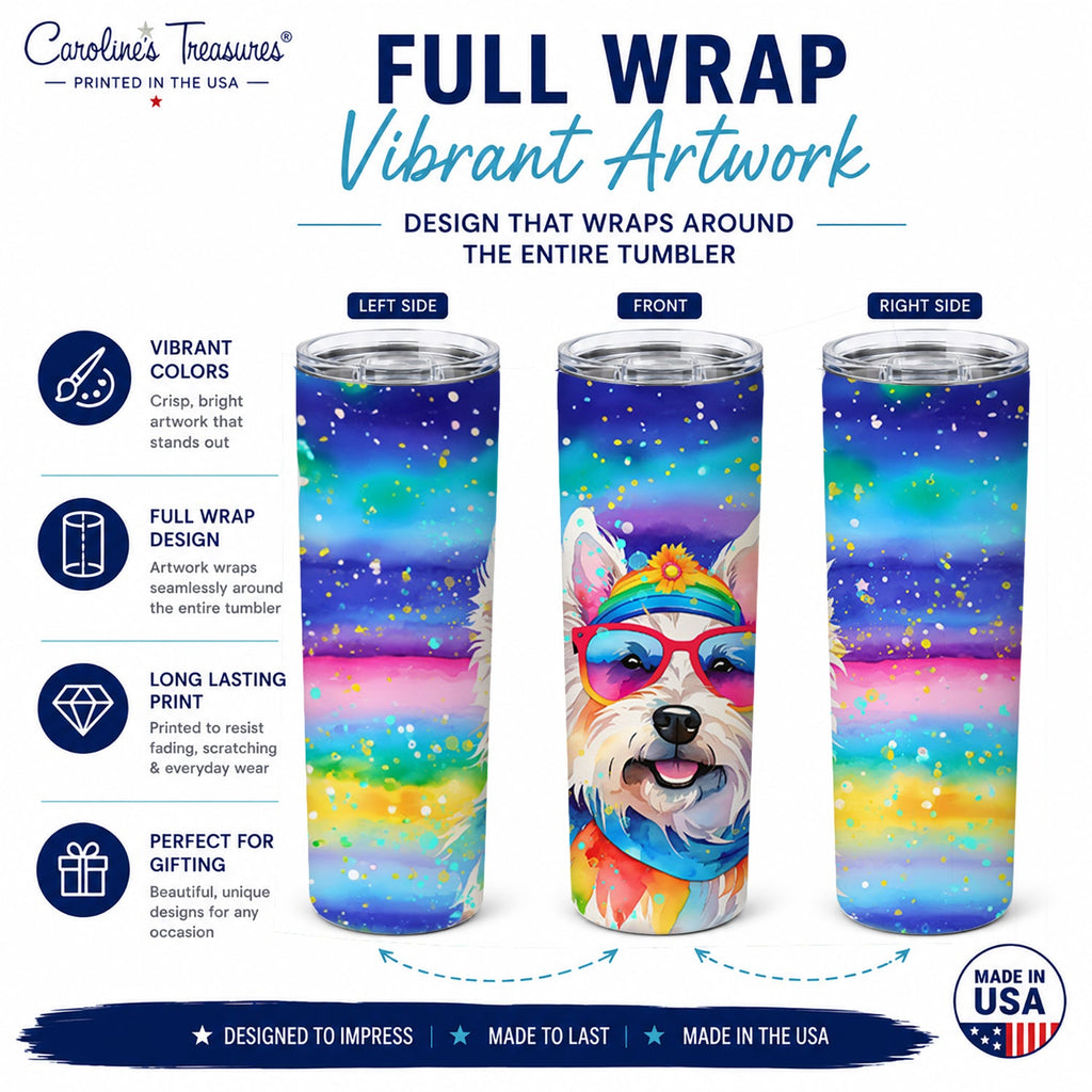 Westie Hippie Dawg Stainless Steel Skinny Tumbler 20 oz Vacuum Double Walled Reusable Insulated Travel Cup