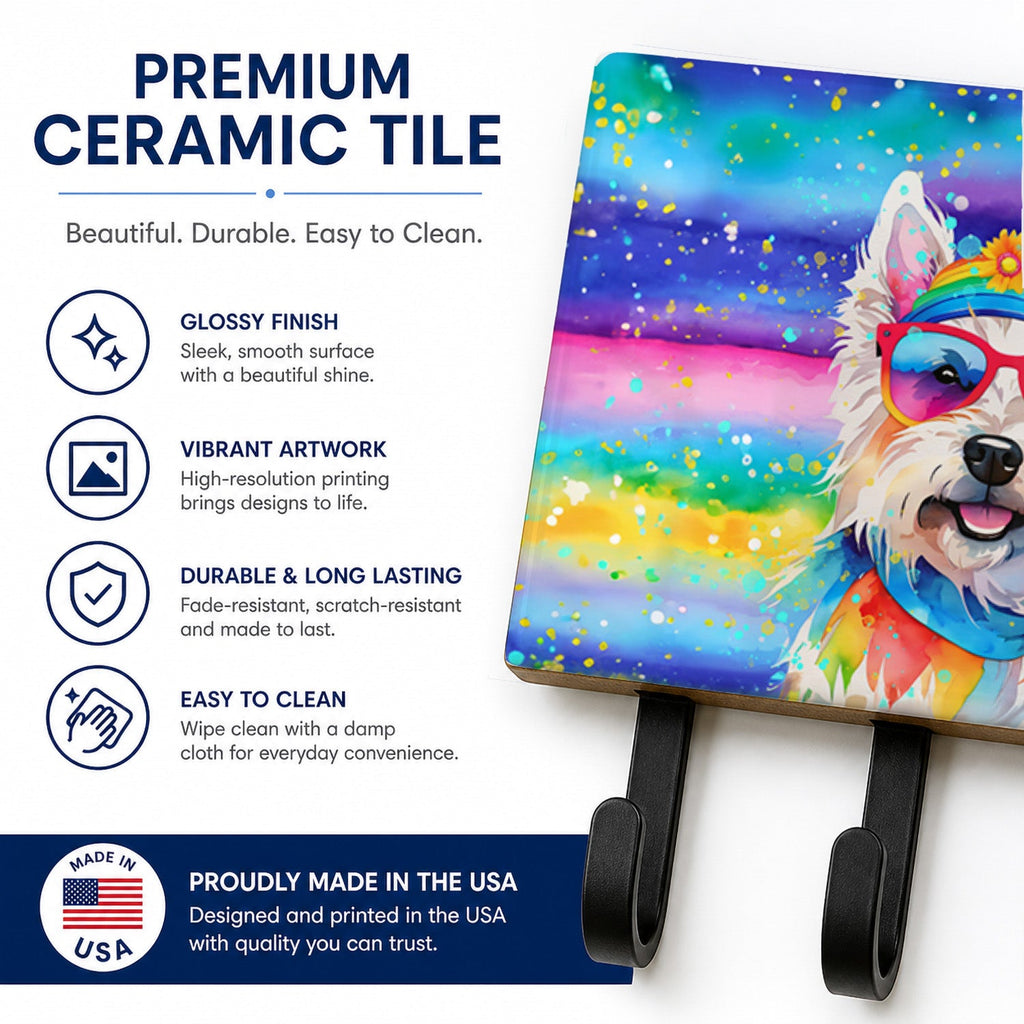 Westie Hippie Dawg Leash or Key Holder Wall Hooks, Coat Rack Wall Mount, for Hanging Keys, Towels, Aprons, Leashes