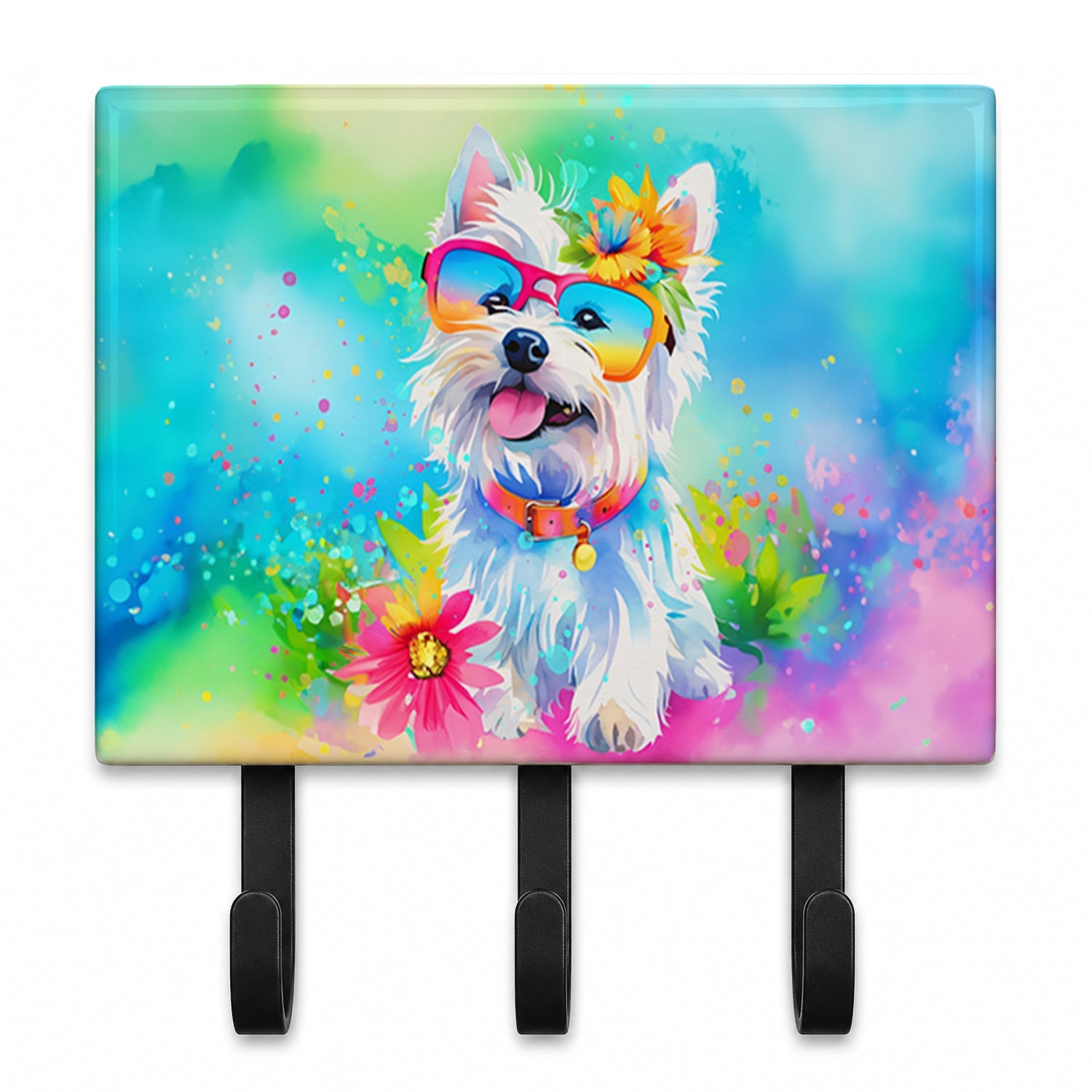 Westie Hippie Dawg Leash or Key Holder Wall Hooks, Coat Rack Wall Mount, for Hanging Keys, Towels, Aprons, Leashes