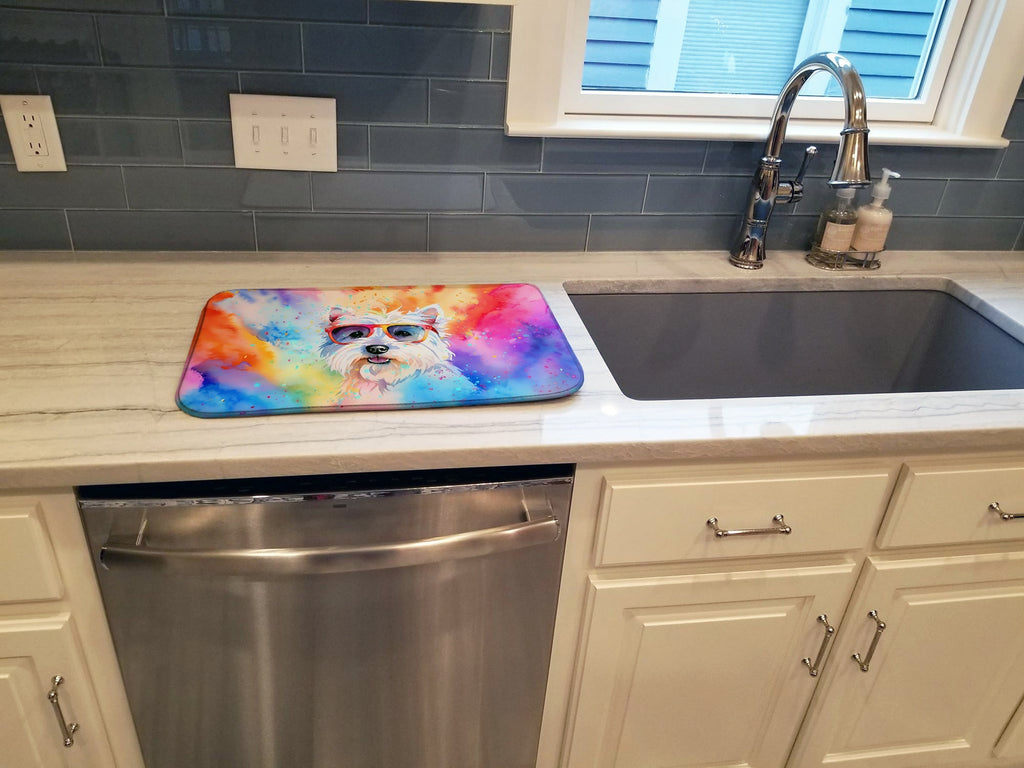 Westie Hippie Dawg Dish Drying Mat Absorbent Dish Drying Mat Pad for Kitchen Counter Dish Drainer Mat for Countertop, 14 x 21", Multicolor