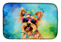 Yorkshire Terrier Hippie Dawg Dish Drying Mat Absorbent Dish Drying Mat Pad for Kitchen Counter Dish Drainer Mat for Countertop, 14 x 21", Multicolor