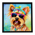 Yorkshire Terrier Hippie Dawg Framed Metal Print Bathroom, Kitchen, Office, Home Decor Wall Art Ready to Hang, Square, 8X8