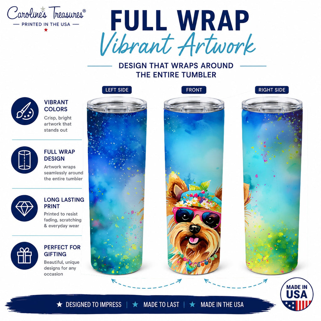 Yorkshire Terrier Hippie Dawg Stainless Steel Skinny Tumbler 20 oz Vacuum Double Walled Reusable Insulated Travel Cup