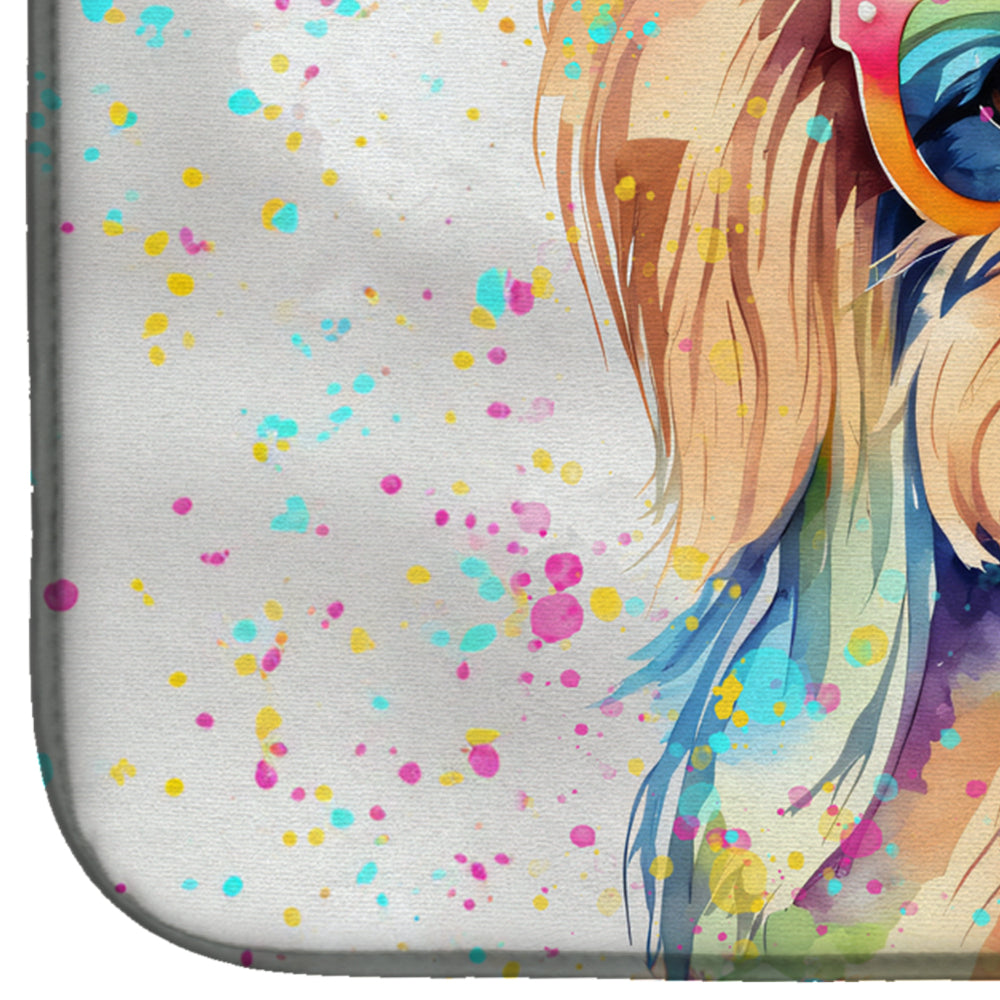 Yorkshire Terrier Hippie Dawg Dish Drying Mat Absorbent Dish Drying Mat Pad for Kitchen Counter Dish Drainer Mat for Countertop, 14 x 21", Multicolor