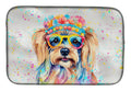 Yorkshire Terrier Hippie Dawg Dish Drying Mat Absorbent Dish Drying Mat Pad for Kitchen Counter Dish Drainer Mat for Countertop, 14 x 21", Multicolor