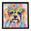Yorkshire Terrier Hippie Dawg Framed Metal Print Bathroom, Kitchen, Office, Home Decor Wall Art Ready to Hang, Square, 8X8