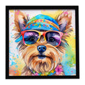 Yorkshire Terrier Hippie Dawg Framed Metal Print Bathroom, Kitchen, Office, Home Decor Wall Art Ready to Hang, Square, 8X8