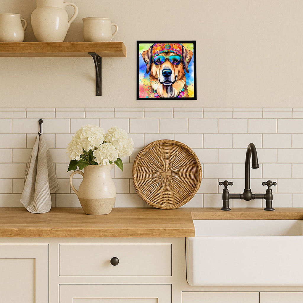 Hippie Dawg Framed Metal Print Bathroom, Kitchen, Office, Home Decor Wall Art Ready to Hang, Square, 8X8