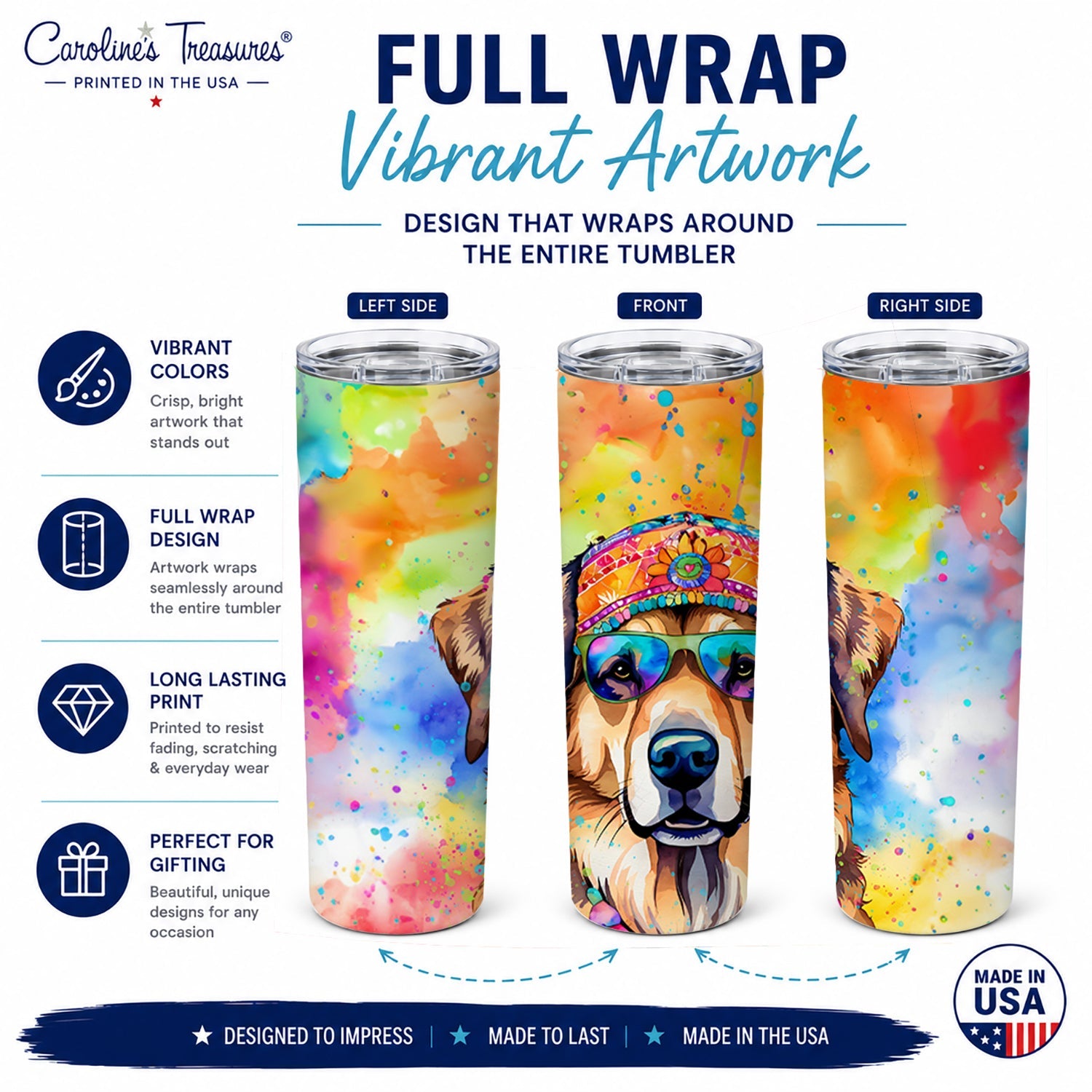 Hippie Dawg Stainless Steel Skinny Tumbler 20 oz Vacuum Double Walled Reusable Insulated Travel Cup