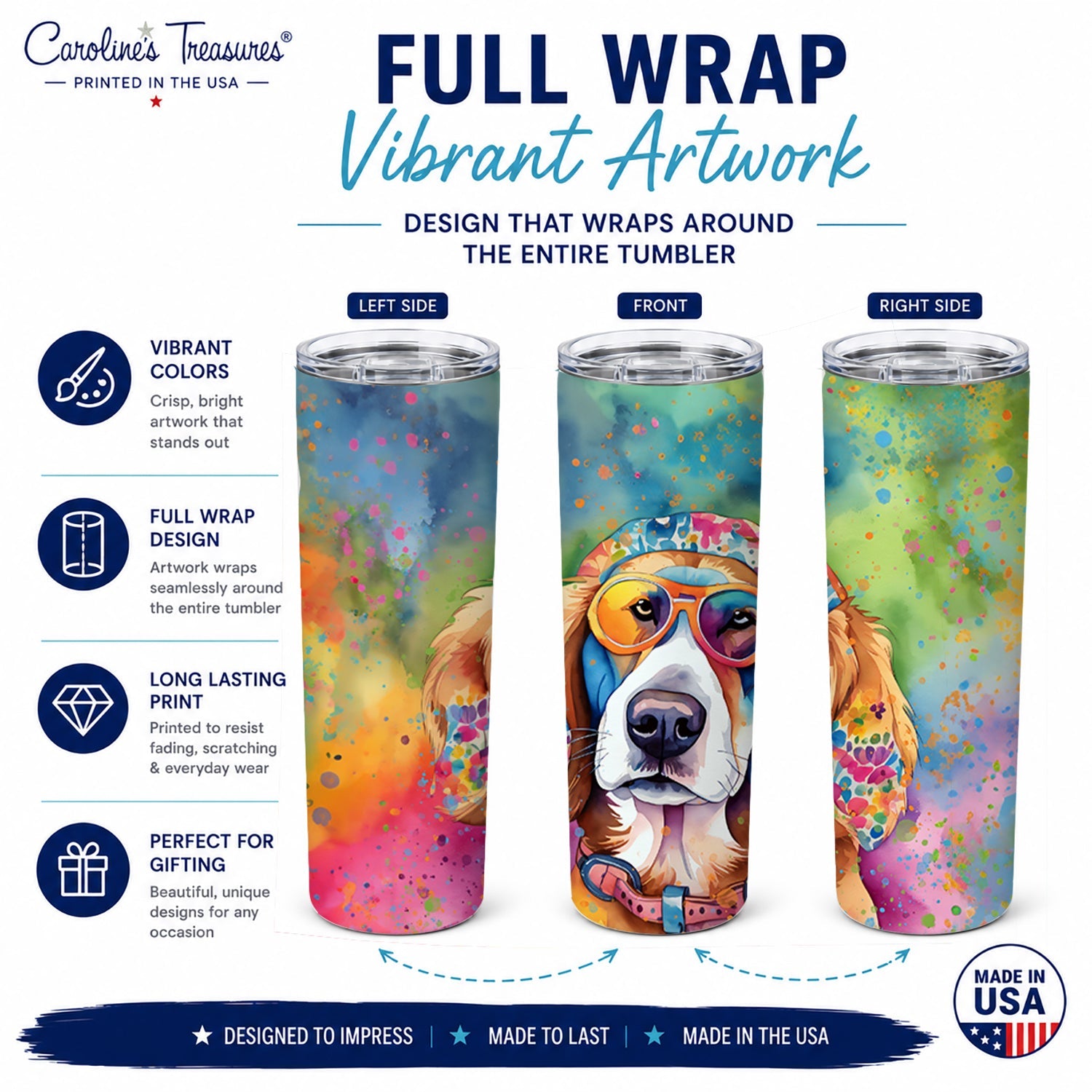 Hippie Dawg Stainless Steel Skinny Tumbler 20 oz Vacuum Double Walled Reusable Insulated Travel Cup