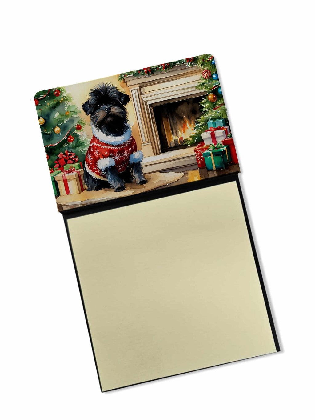 Affenpinscher Cozy Christmas Watercolor Sticky Note Holder Refillable Dispenser Desk Accessory 3x3 Pad Gift