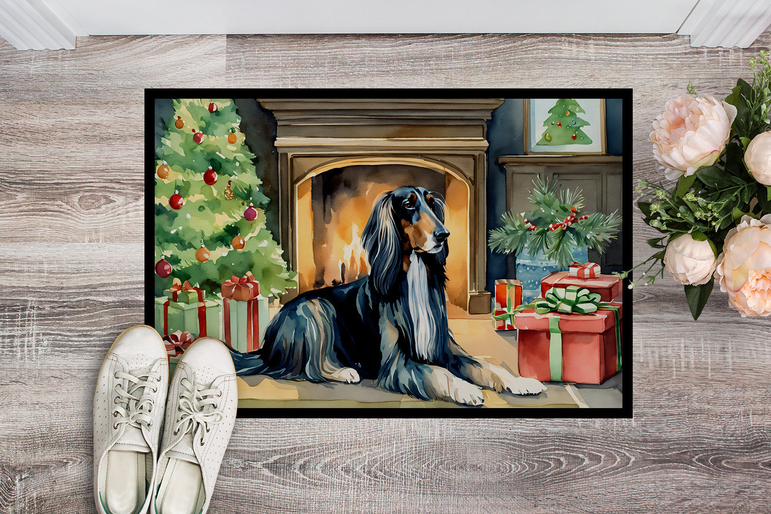 Afghan Hound Cozy Christmas Doormat Indoor Outdoor 18H X 27W Front Door Mat Rugs for Entryway, Non Slip Washable
