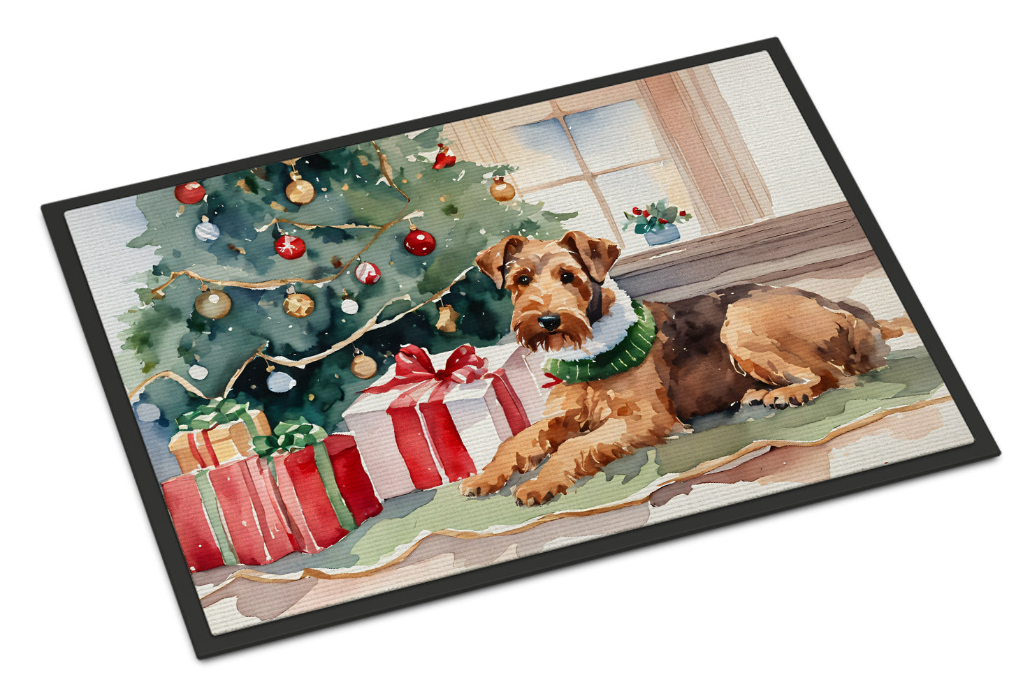 Airedale Terrier Cozy Christmas Doormat Indoor Outdoor 24H X 36W Front Door Mat Rugs for Entryway, Non Slip Washable Low Pile,