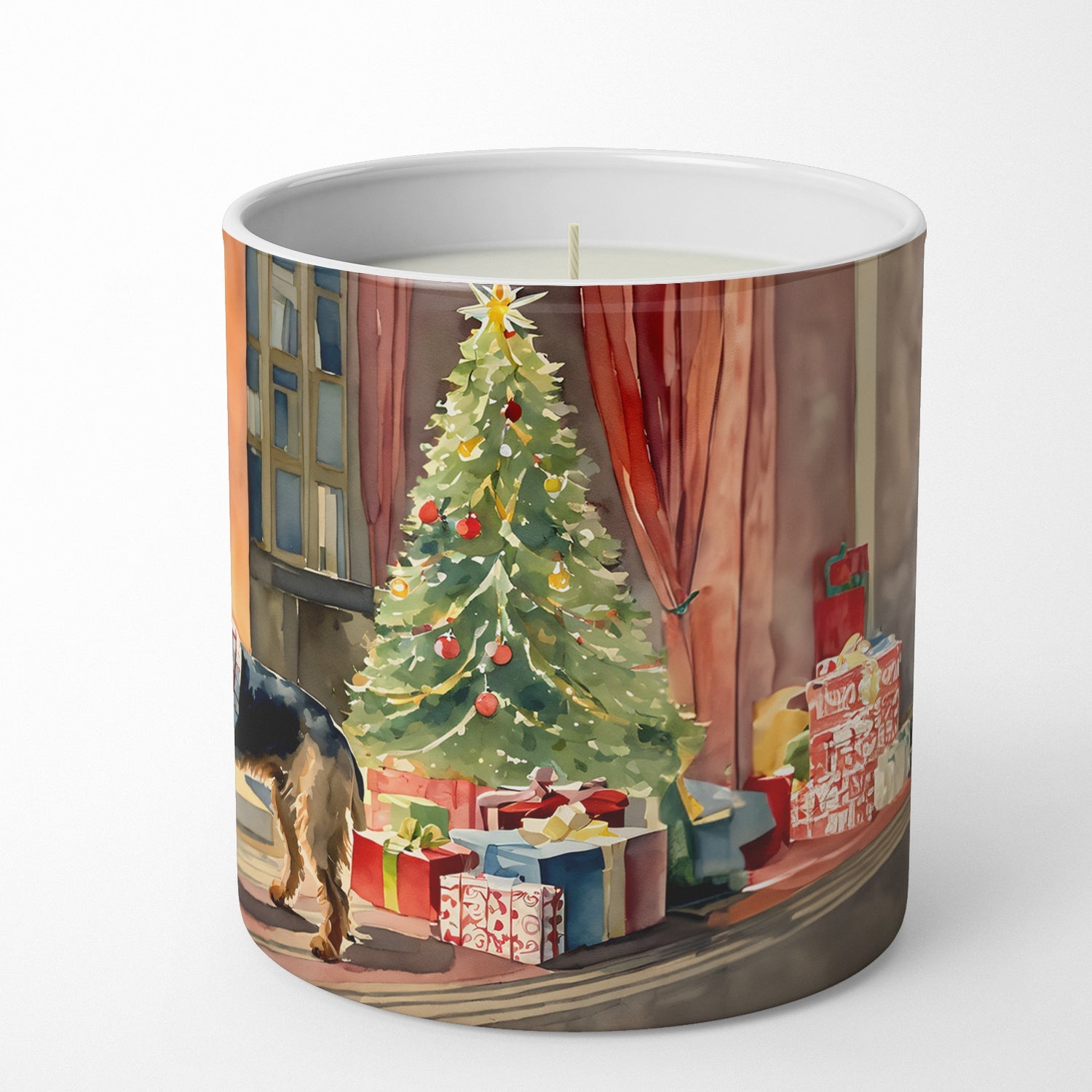 Airedale Terrier Cozy Christmas Decorative Soy Candle Nature Soy Wax Essential Oil Home Decor Ideal for Bedroom Kitchen Bath Office Gift, 10 oz