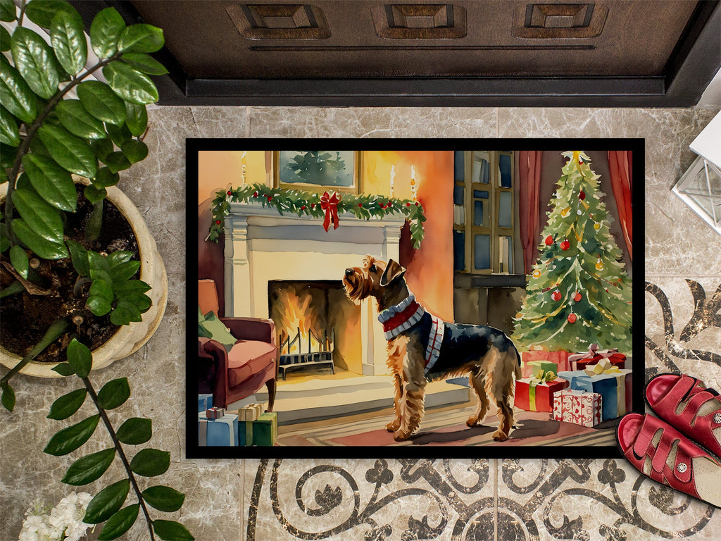 Airedale Terrier Cozy Christmas Doormat Indoor Outdoor 18H X 27W Front Door Mat Rugs for Entryway, Non Slip Washable
