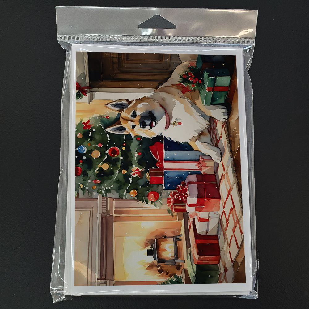 Akita Cozy Christmas Greeting Cards Pack of 8 Blank Cards with Envelopes Whimsical A7 Size 5x7