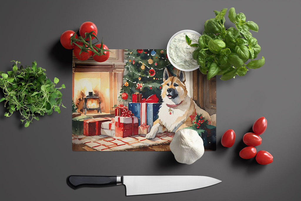Akita Cozy Christmas Cutting Board Tempered Glass Kitchen Cutting Surface, Heat Resistant Chopping, Non-Slip Feet, Food Prep & Serving