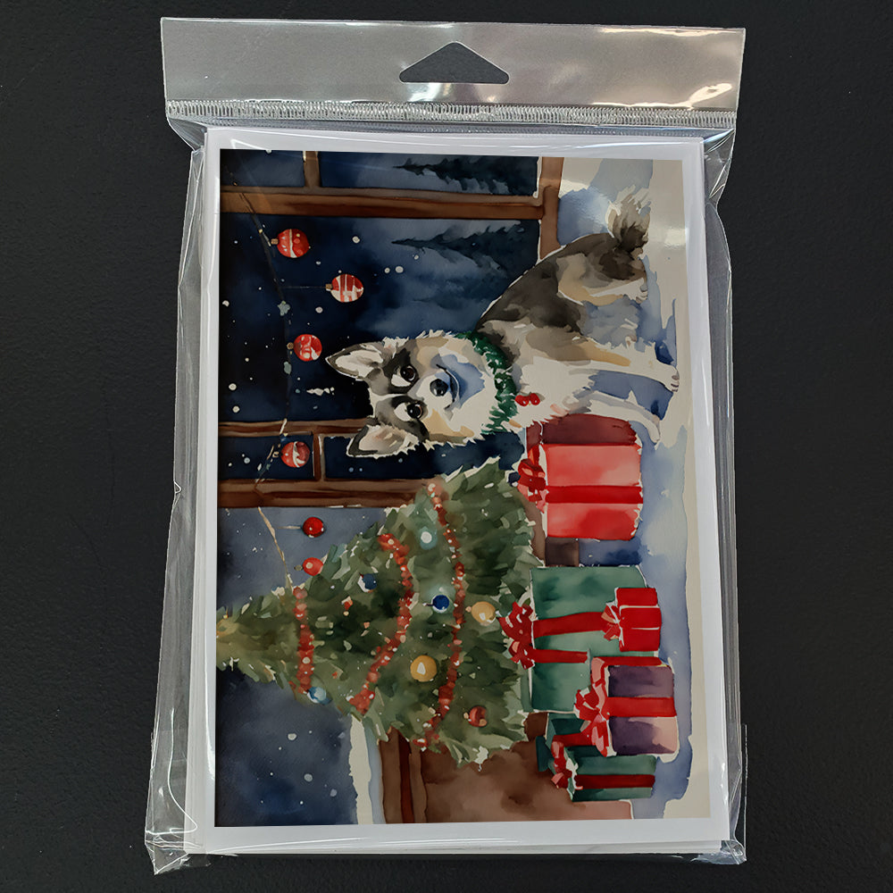 Alaskan Klee Kai Cozy Christmas Greeting Cards Pack of 8 Blank Cards with Envelopes Whimsical A7 Size 5x7