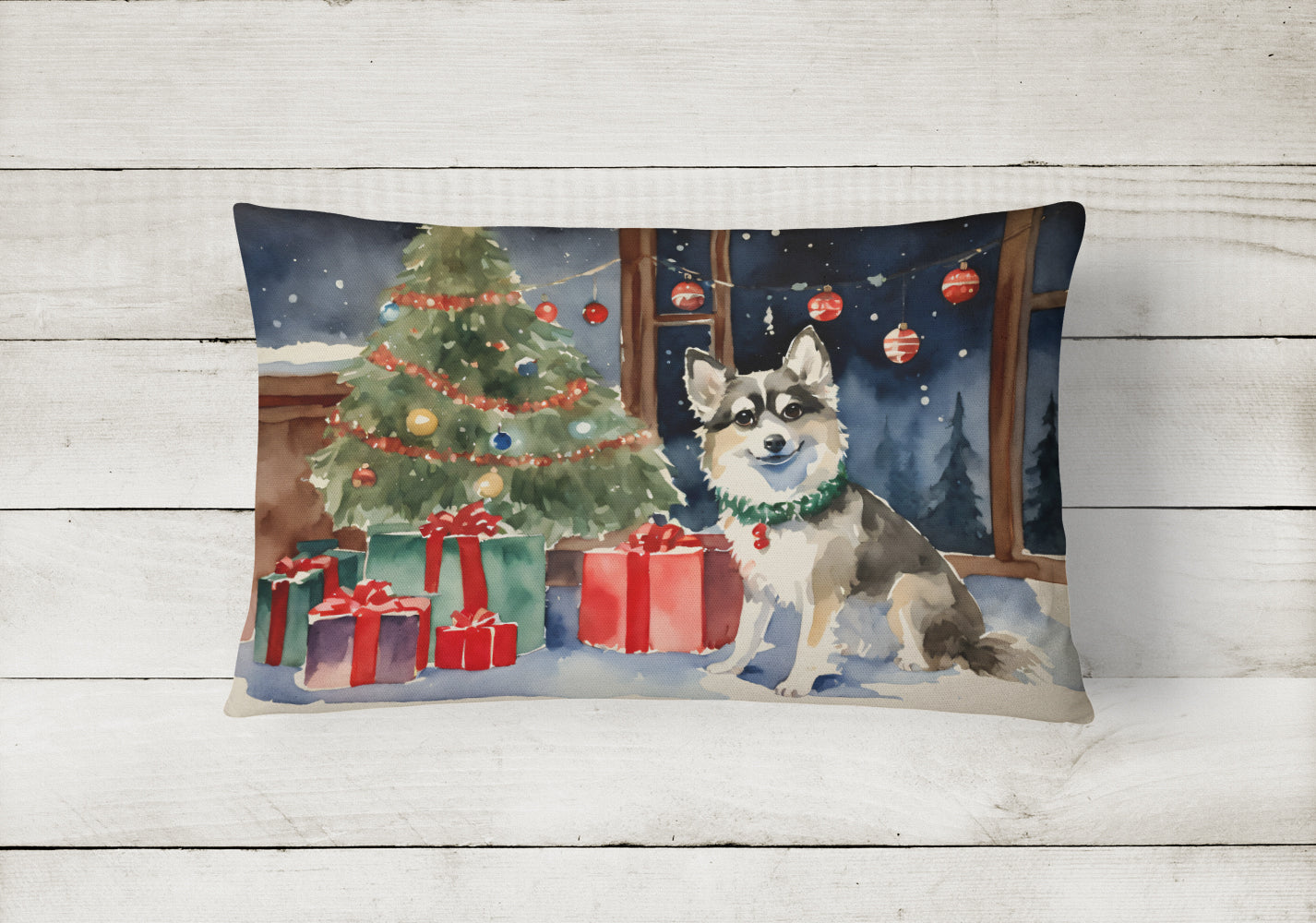 Alaskan Klee Kai Cozy Christmas Decorative Throw Pillow 12x16 Indoor Outdoor Accent Cushion, Fabric Cover with Insert for Sofa, Bed, Porch & Living Room