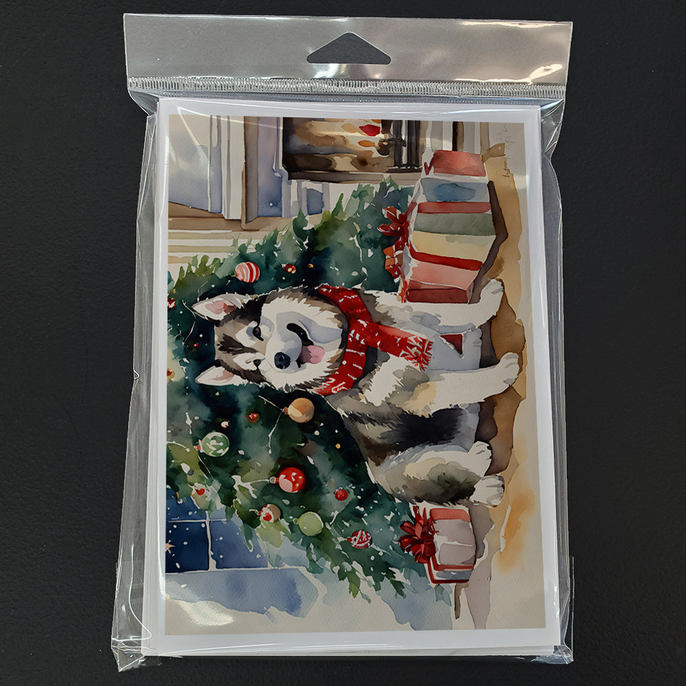 Alaskan Malamute Cozy Christmas Greeting Cards Pack of 8 Blank Cards with Envelopes Whimsical A7 Size 5x7