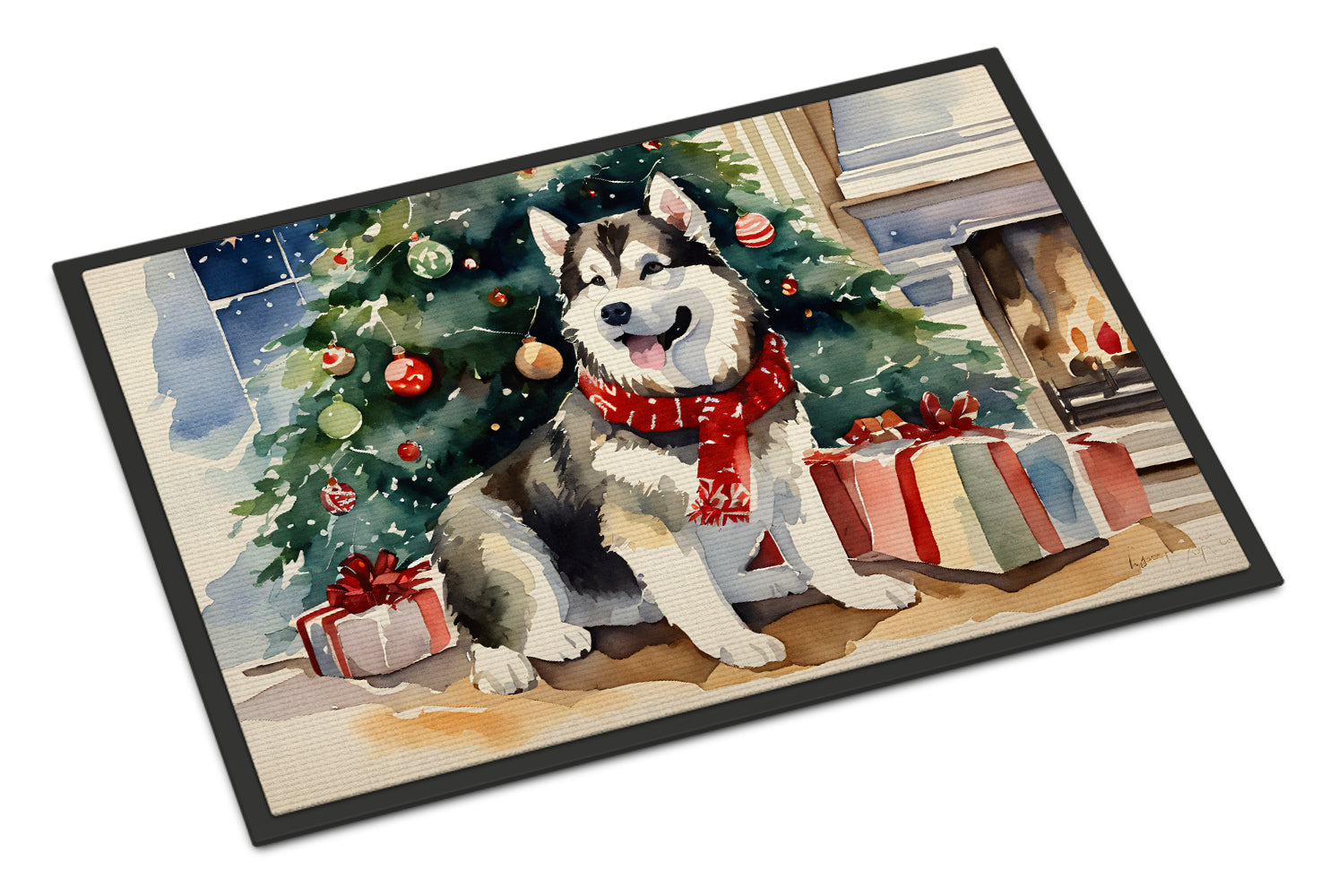 Alaskan Malamute Cozy Christmas Doormat Indoor Outdoor 24H X 36W Front Door Mat Rugs for Entryway, Non Slip Washable Low Pile,