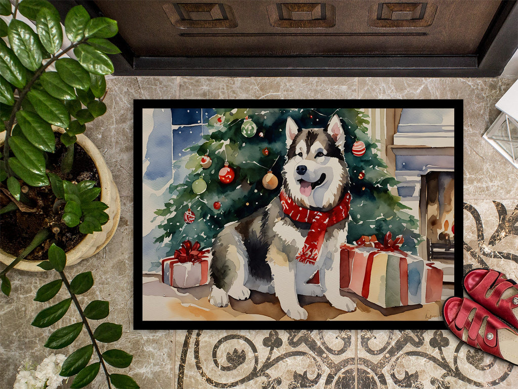 Alaskan Malamute Cozy Christmas Doormat Indoor Outdoor 24H X 36W Front Door Mat Rugs for Entryway, Non Slip Washable Low Pile,