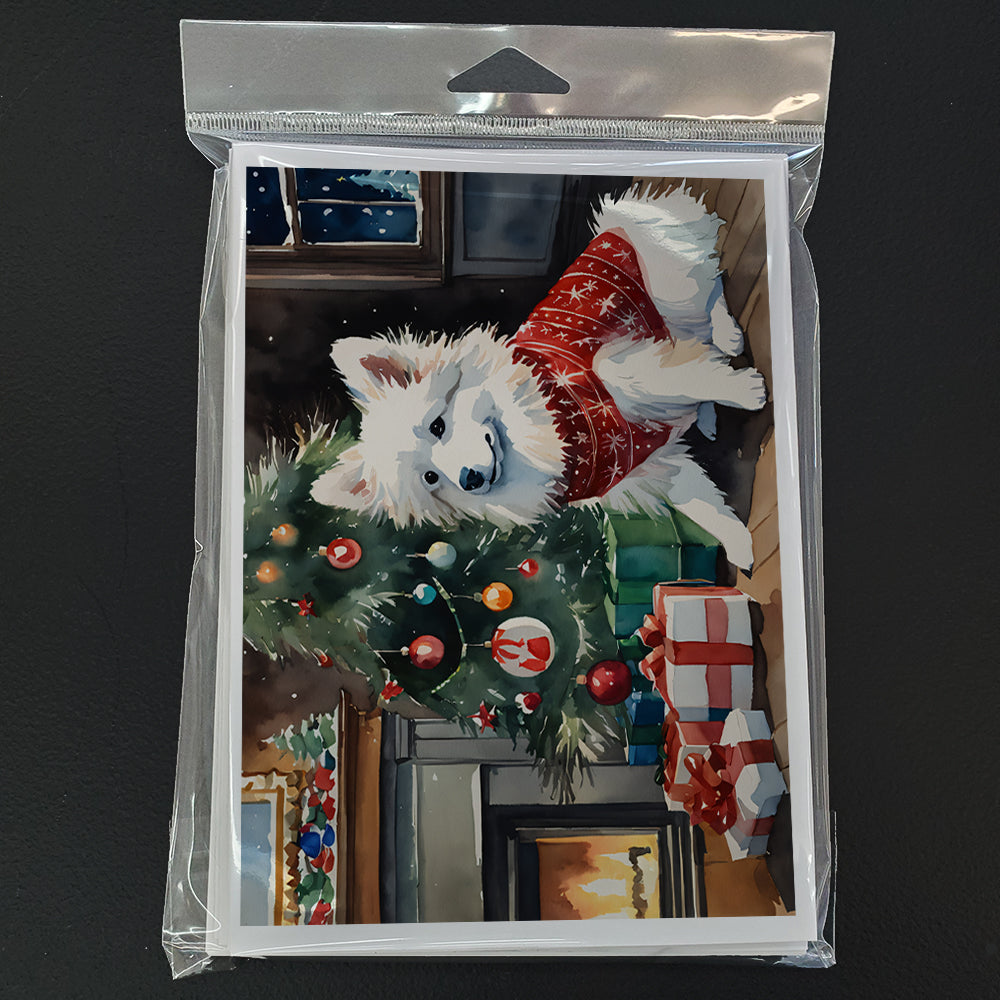 American Eskimo Cozy Christmas Greeting Cards Pack of 8 Blank Cards with Envelopes Whimsical A7 Size 5x7
