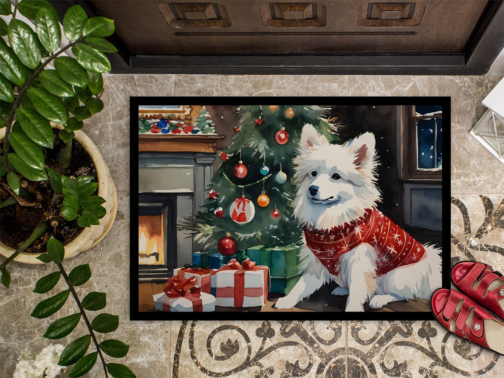 American Eskimo Cozy Christmas Doormat Indoor Outdoor 18H X 27W Front Door Mat Rugs for Entryway, Non Slip Washable