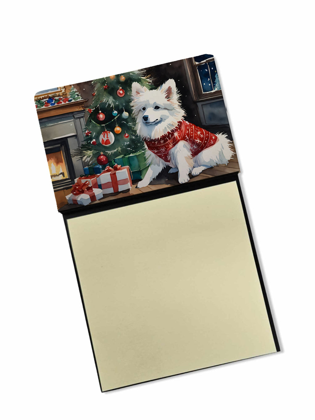 American Eskimo Cozy Christmas Watercolor Sticky Note Holder Refillable Dispenser Desk Accessory 3x3 Pad Gift