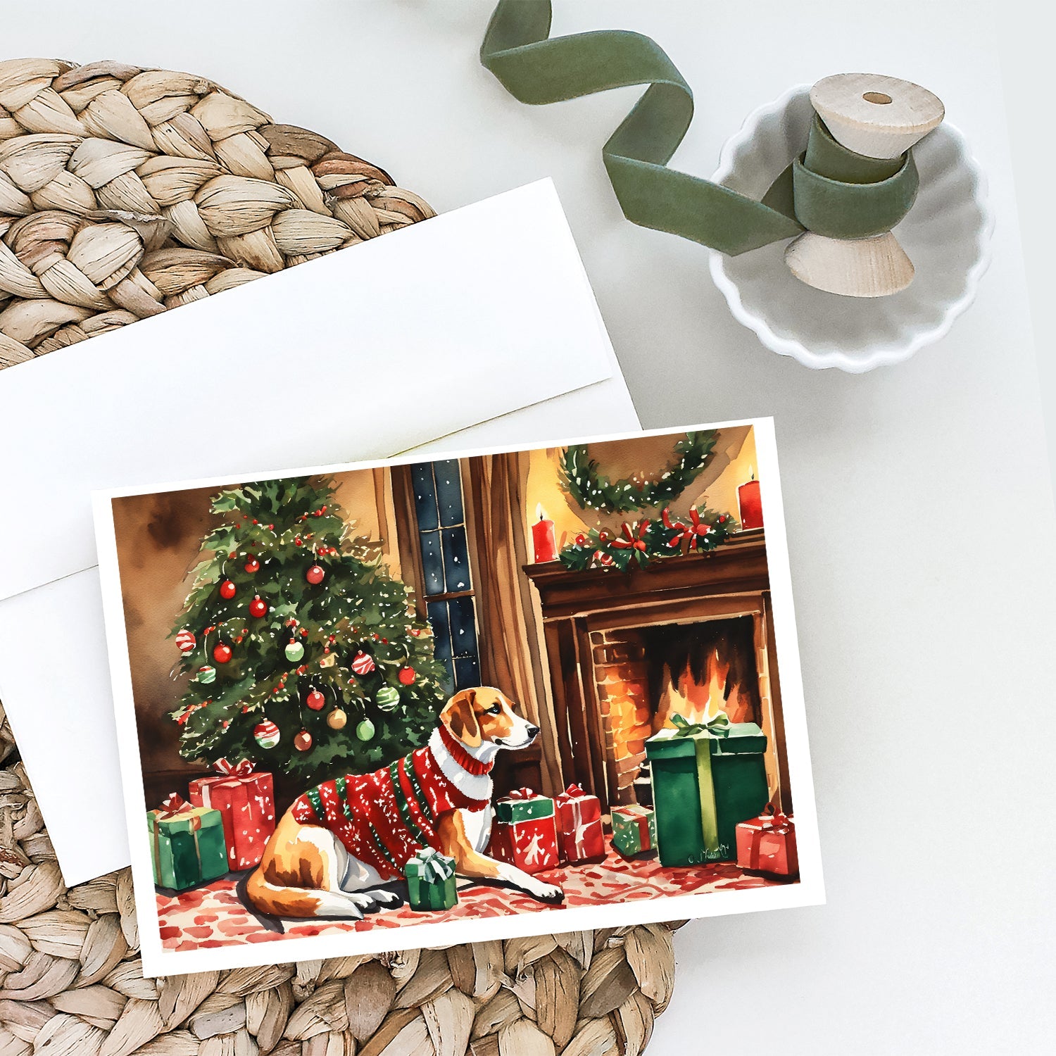 American Foxhound Cozy Christmas Greeting Cards Pack of 8 Blank Cards with Envelopes Whimsical A7 Size 5x7