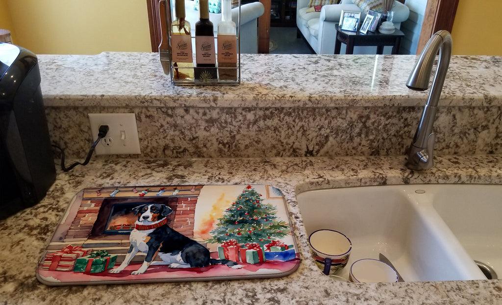Appenzeller Sennenhund Cozy Christmas Dish Drying Mat Absorbent Dish Drying Mat Pad for Kitchen Counter Dish Drainer Mat for Countertop, 14 x 21", Multicolor