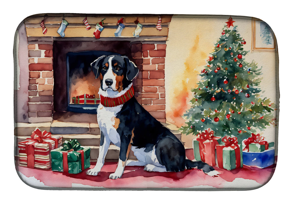 Appenzeller Sennenhund Cozy Christmas Dish Drying Mat Absorbent Dish Drying Mat Pad for Kitchen Counter Dish Drainer Mat for Countertop, 14 x 21", Multicolor