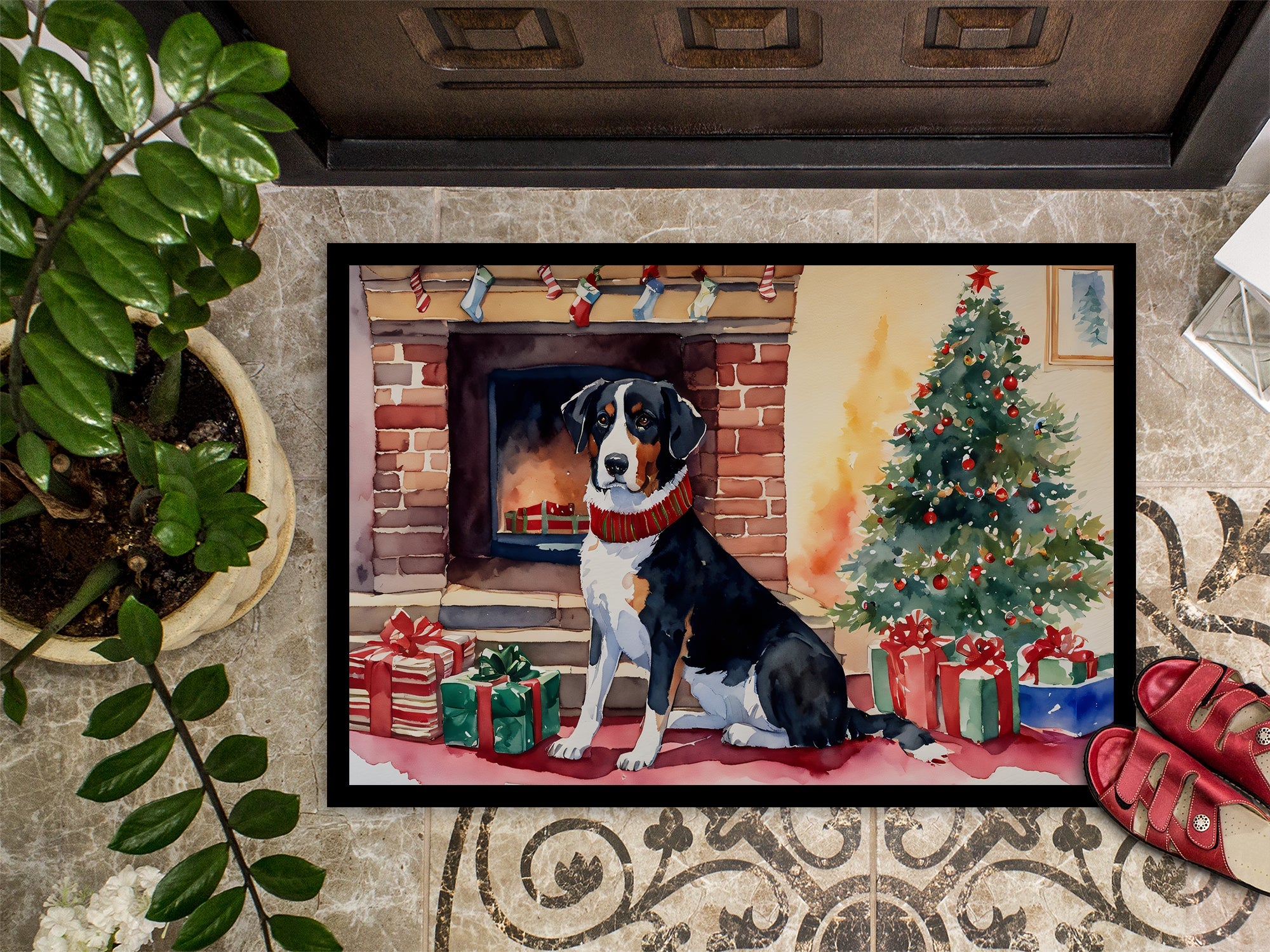 Appenzeller Sennenhund Cozy Christmas Doormat Indoor Outdoor 24H X 36W Front Door Mat Rugs for Entryway, Non Slip Washable Low Pile,