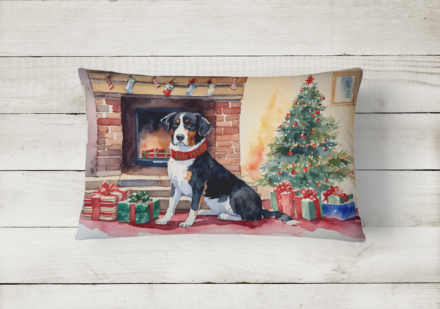 Appenzeller Sennenhund Cozy Christmas Decorative Throw Pillow 12x16 Indoor Outdoor Accent Cushion, Fabric Cover with Insert for Sofa, Bed, Porch & Living Room