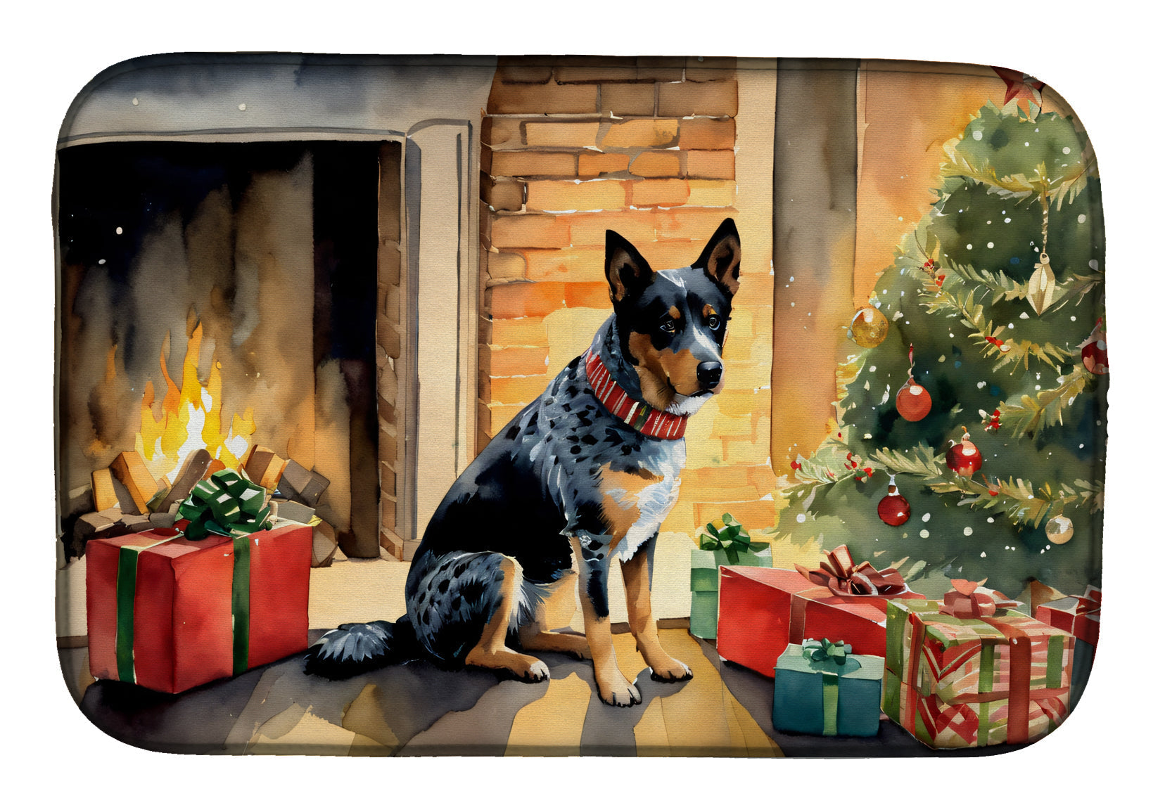 Australian Cattle Dog Cozy Christmas Dish Drying Mat Absorbent Dish Drying Mat Pad for Kitchen Counter Dish Drainer Mat for Countertop, 14 x 21", Multicolor