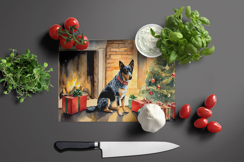 Australian Cattle Dog Cozy Christmas Cutting Board Tempered Glass Kitchen Cutting Surface, Heat Resistant Chopping, Non-Slip Feet, Food Prep & Serving
