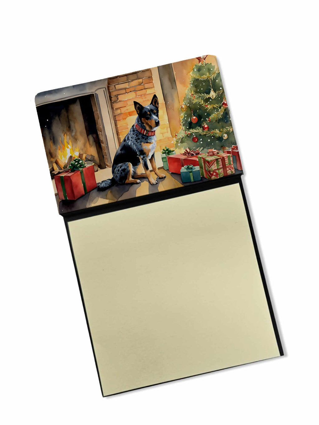 Australian Cattle Dog Cozy Christmas Watercolor Sticky Note Holder Refillable Dispenser Desk Accessory 3x3 Pad Gift