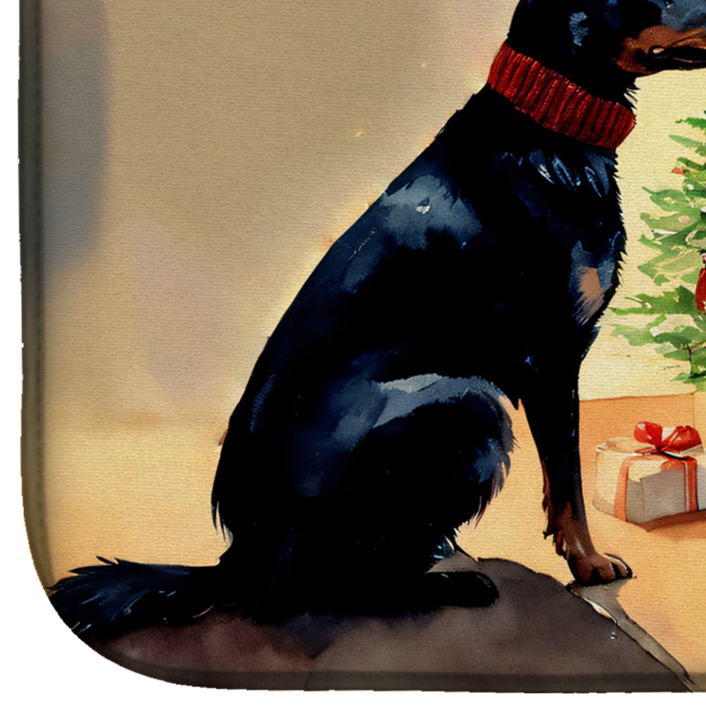 Australian Kelpie Cozy Christmas Dish Drying Mat Absorbent Dish Drying Mat Pad for Kitchen Counter Dish Drainer Mat for Countertop, 14 x 21", Multicolor