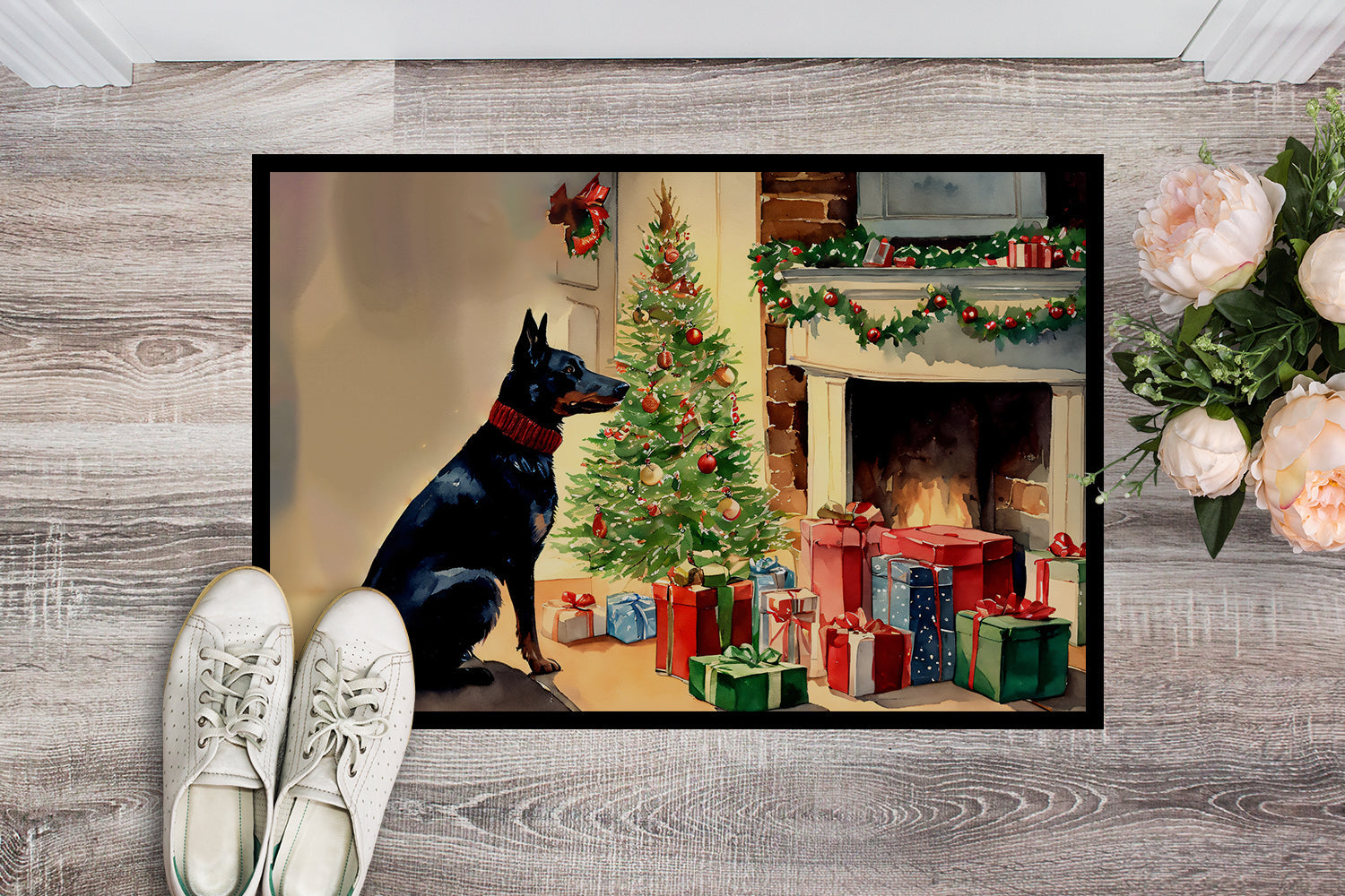 Australian Kelpie Cozy Christmas Doormat Indoor Outdoor 18H X 27W Front Door Mat Rugs for Entryway, Non Slip Washable