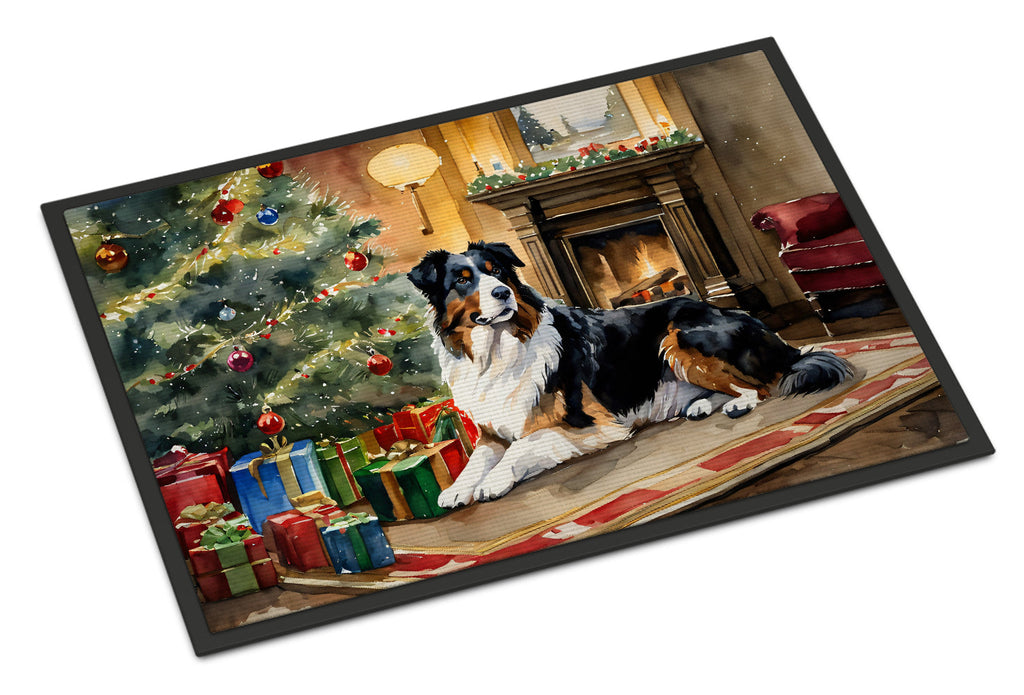 Australian Shepherd Cozy Christmas Doormat Indoor Outdoor 24H X 36W Front Door Mat Rugs for Entryway, Non Slip Washable Low Pile,