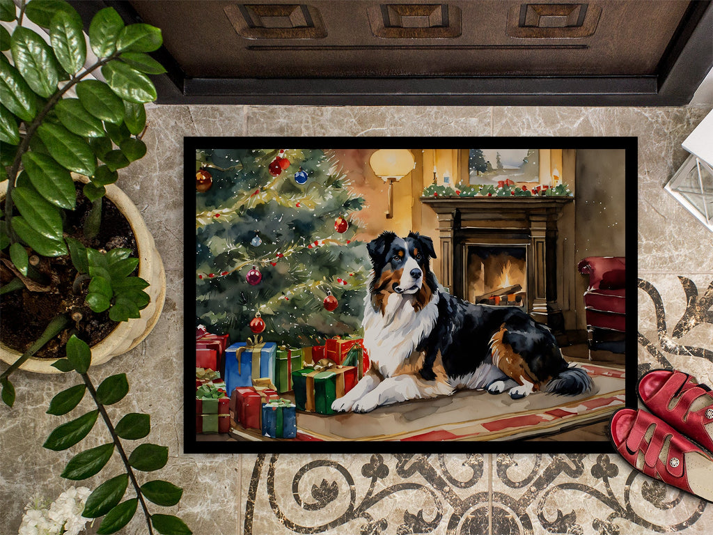 Australian Shepherd Cozy Christmas Doormat Indoor Outdoor 18H X 27W Front Door Mat Rugs for Entryway, Non Slip Washable