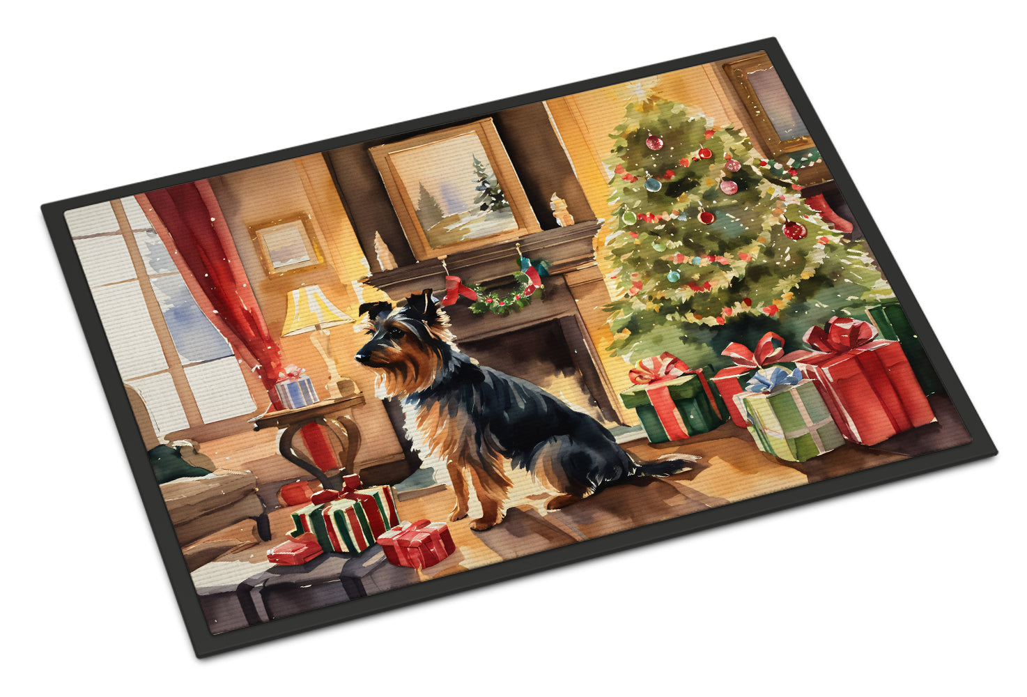 Australian Terrier Cozy Christmas Doormat Indoor Outdoor 18H X 27W Front Door Mat Rugs for Entryway, Non Slip Washable