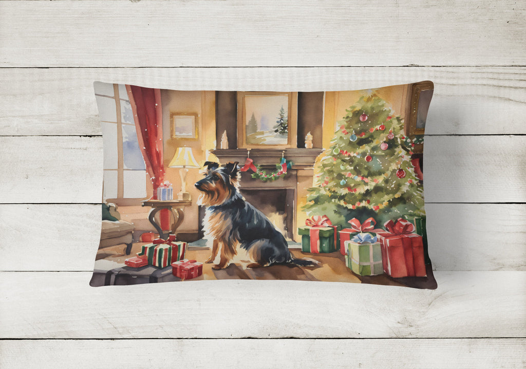 Australian Terrier Cozy Christmas Decorative Throw Pillow 12x16 Indoor Outdoor Accent Cushion, Fabric Cover with Insert for Sofa, Bed, Porch & Living Room
