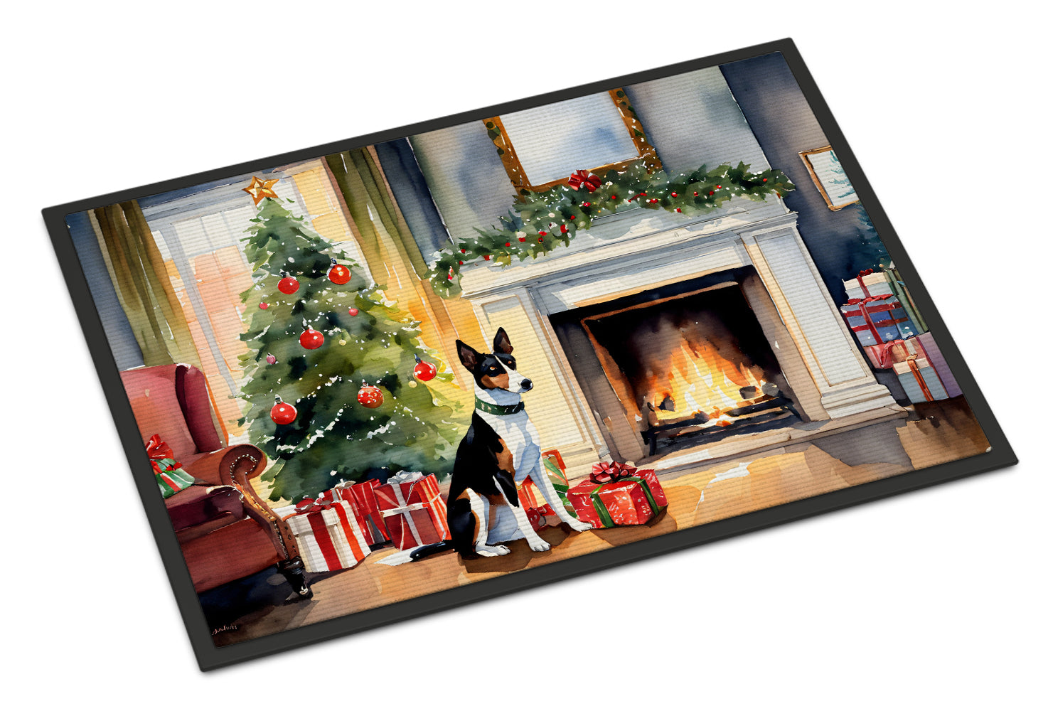 Basenji Cozy Christmas Doormat Indoor Outdoor 18H X 27W Front Door Mat Rugs for Entryway, Non Slip Washable