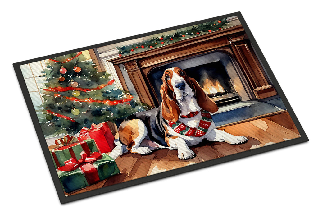 Basset Hound Cozy Christmas Doormat Indoor Outdoor 18H X 27W Front Door Mat Rugs for Entryway, Non Slip Washable