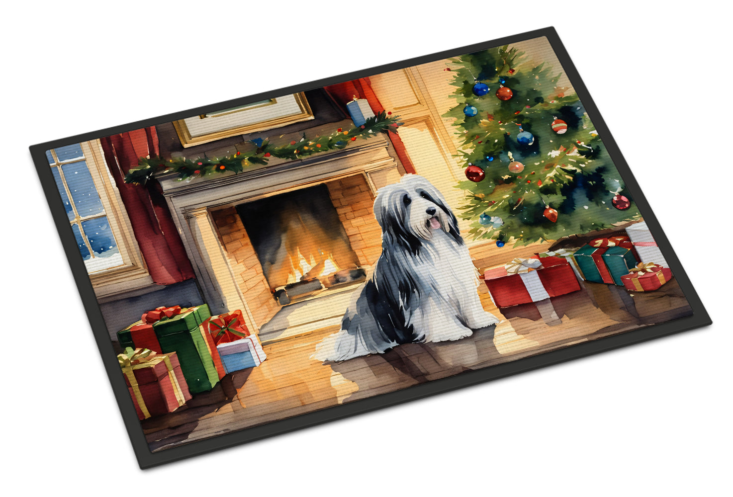 Bearded Collie Cozy Christmas Doormat Indoor Outdoor 24H X 36W Front Door Mat Rugs for Entryway, Non Slip Washable Low Pile,
