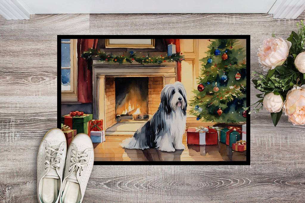 Bearded Collie Cozy Christmas Doormat Indoor Outdoor 24H X 36W Front Door Mat Rugs for Entryway, Non Slip Washable Low Pile,